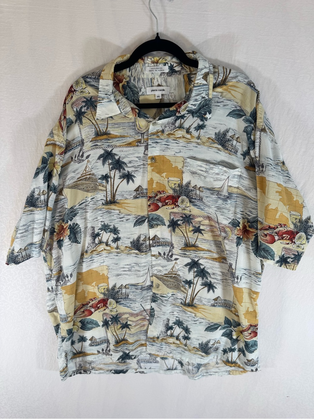 Pierre Cardin Vintage Hawaiian Shirt XXL 100% Rayon Floral Print
